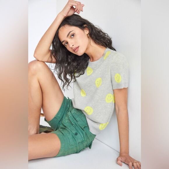 Anthropologie Gray and Yellow Smiley Face Blouse - Picture 5 of 9